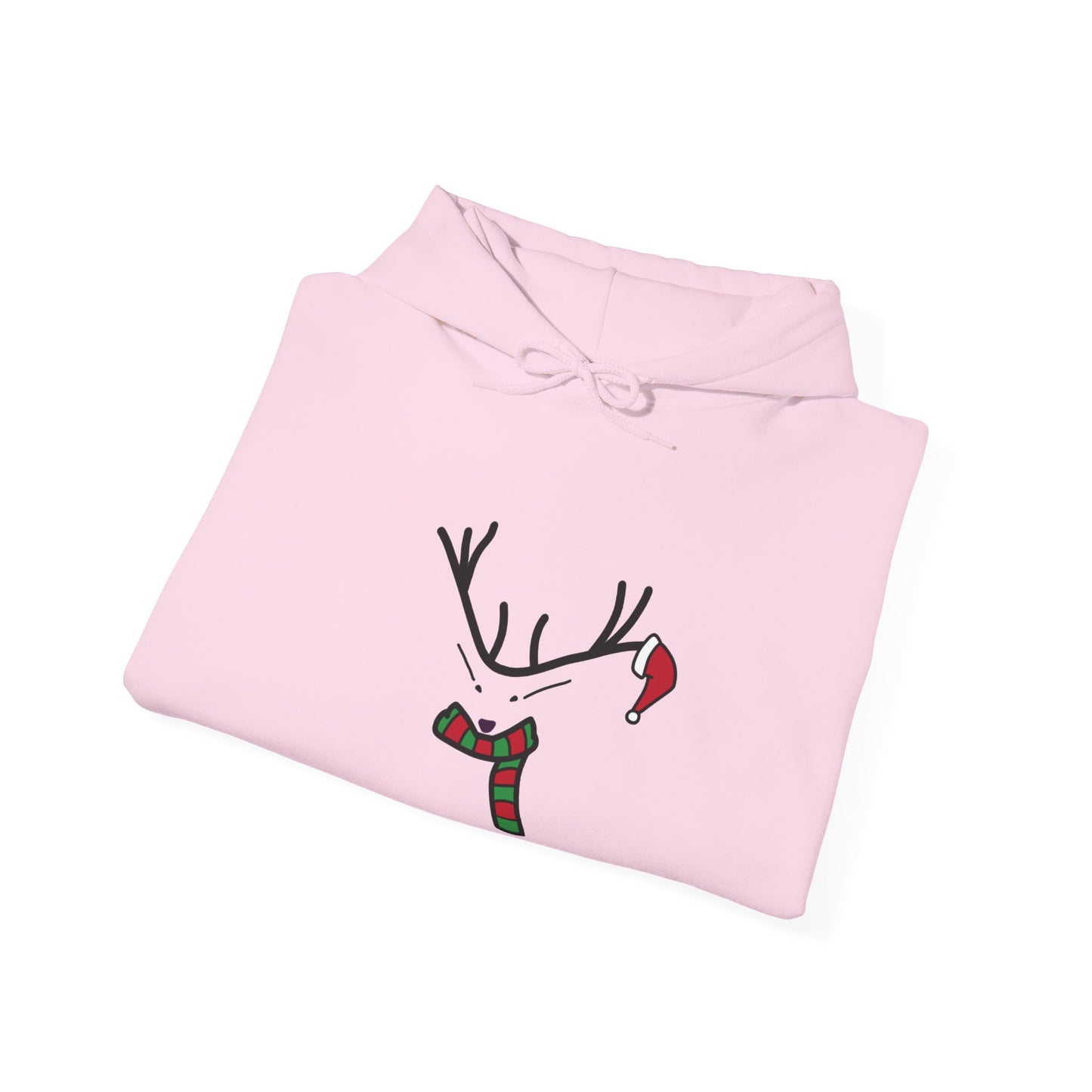 Reindeer Minimalist Holiday Hoodie — Festive Scarf & Santa Hat Design