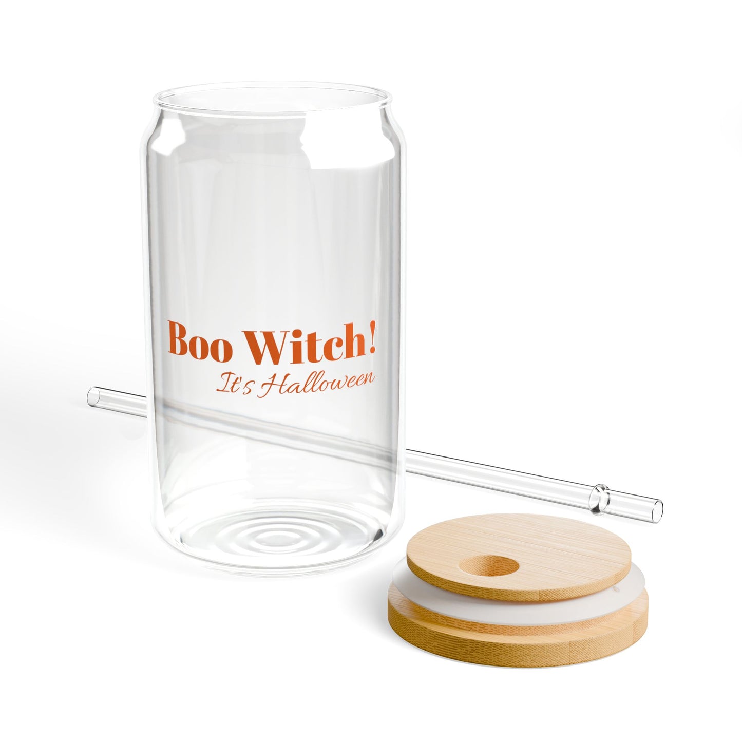 Orange "Boo Witch! It's Halloween" 16oz Sipper Glass with Bamboo Lid - Stylish Drinkware for the Spooky Season