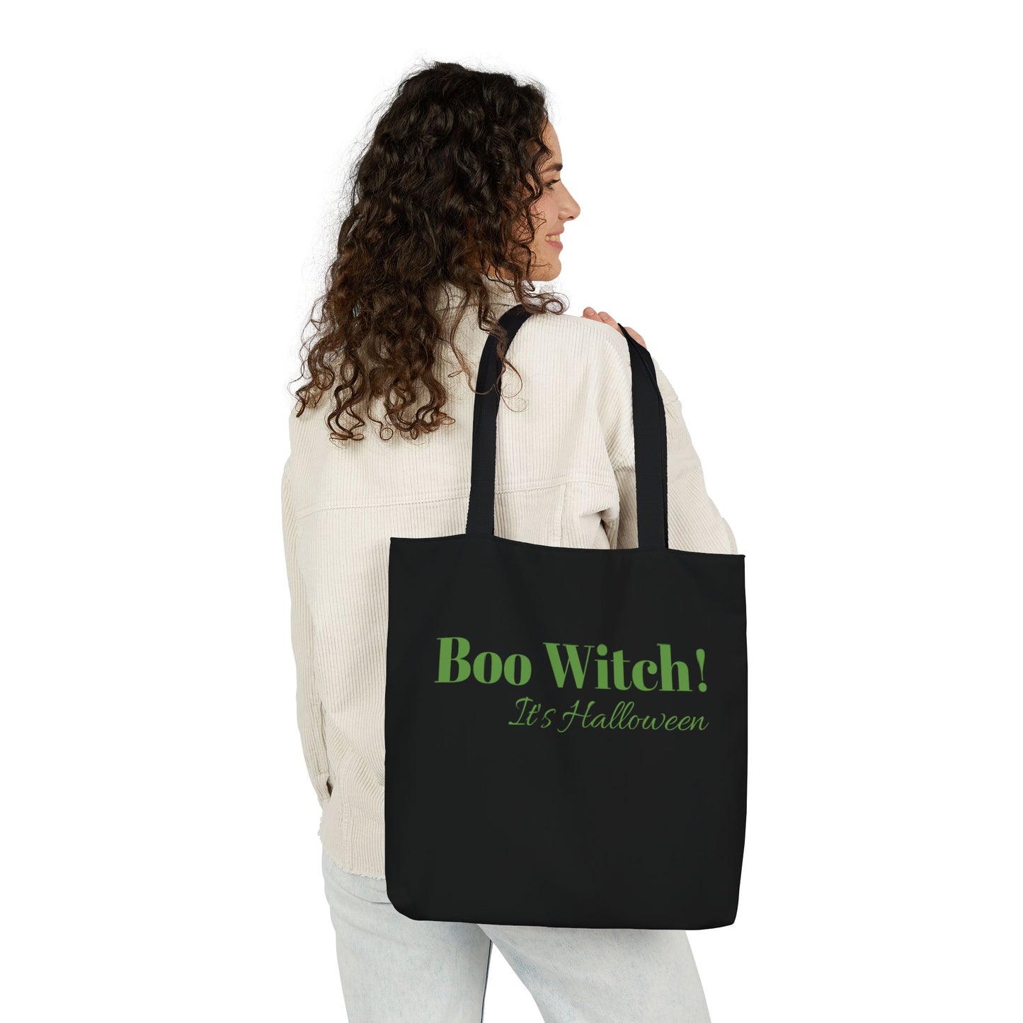 Green "Boo Witch! It's Halloween" Canvas Tote Bag - Perfect for the Spooky Season