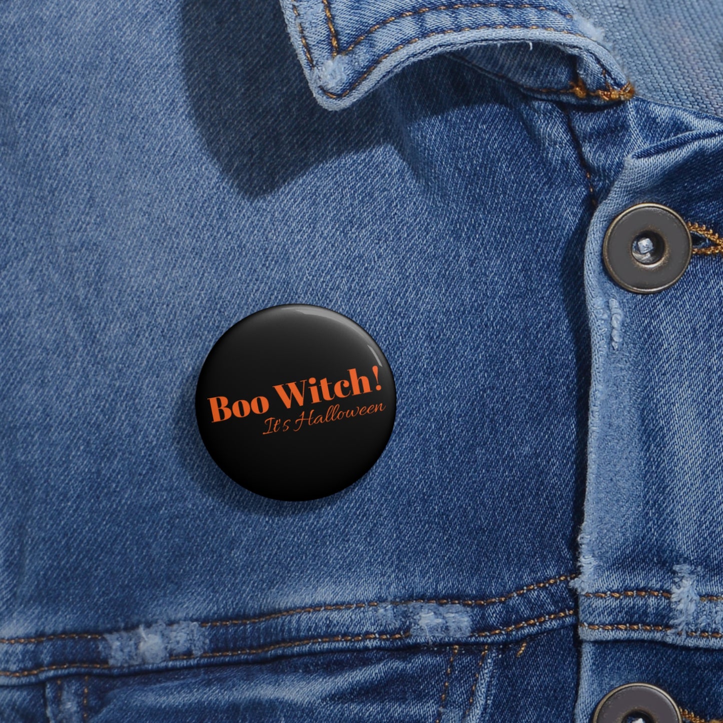 Orange "Boo Witch! It's Halloween" Pin Button