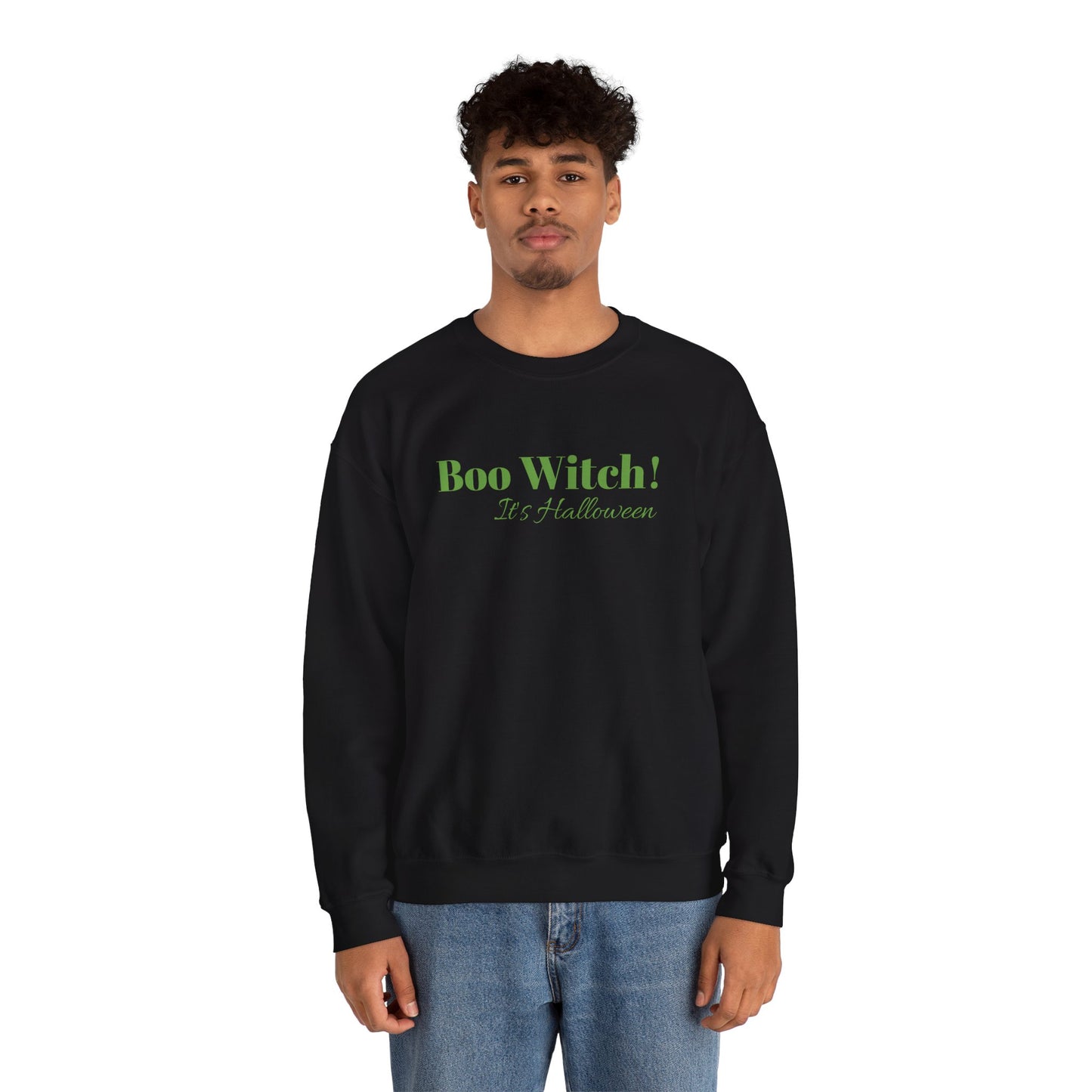 Green "Boo Witch! It's Halloween!" Crewneck Sweatshirt - Cozy Casualwear for Comfort