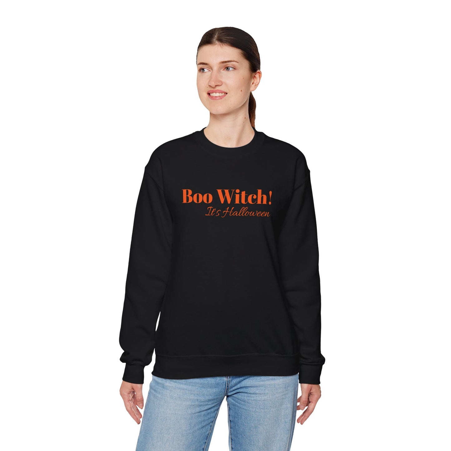 Orange "Boo Witch! It's Halloween!" Crewneck Sweatshirt - Cozy Casualwear for Comfort
