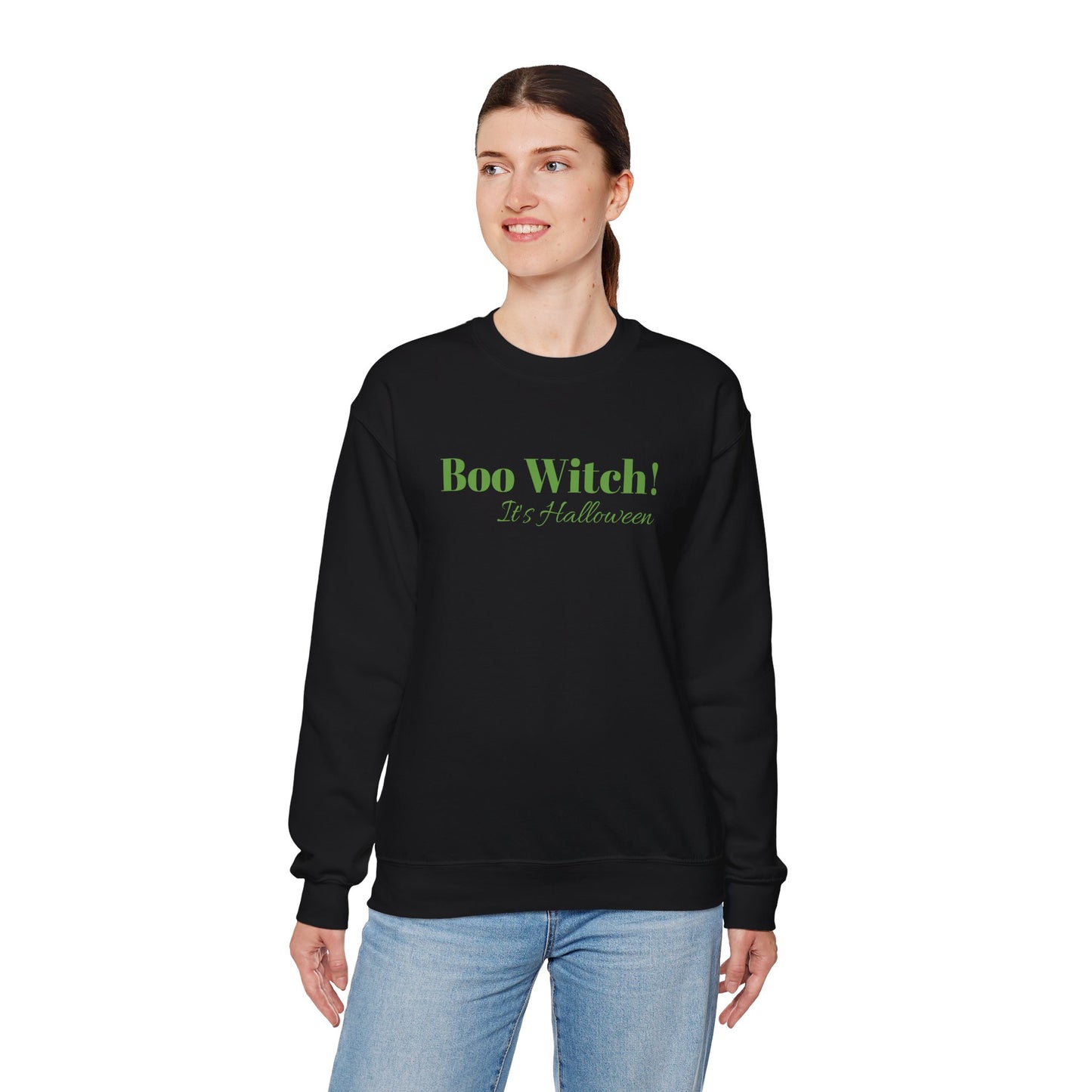 Green "Boo Witch! It's Halloween!" Crewneck Sweatshirt - Cozy Casualwear for Comfort