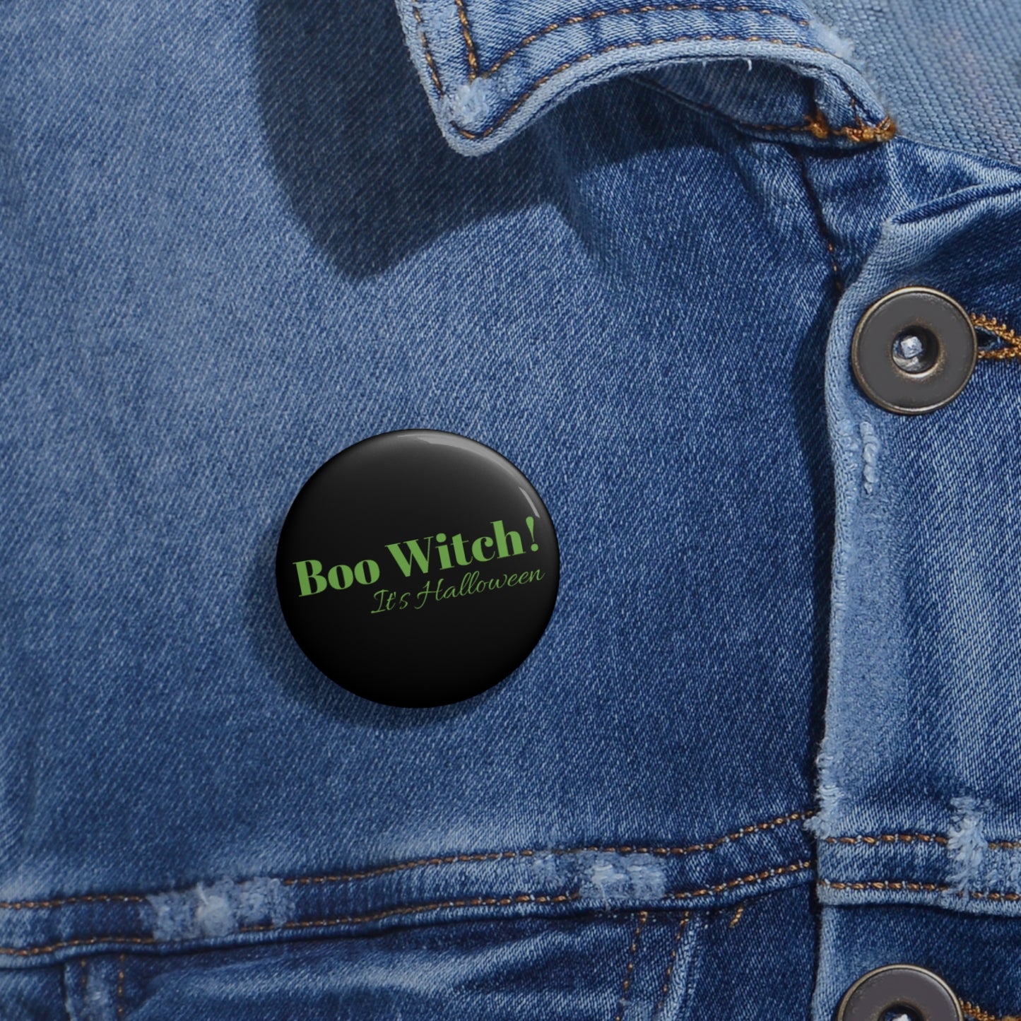 Green "Boo Witch! It's Halloween" Pin Button