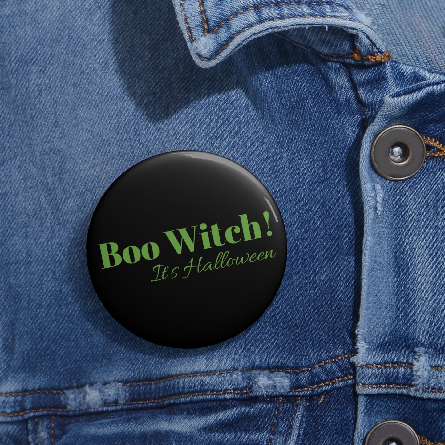 Green "Boo Witch! It's Halloween" Pin Button
