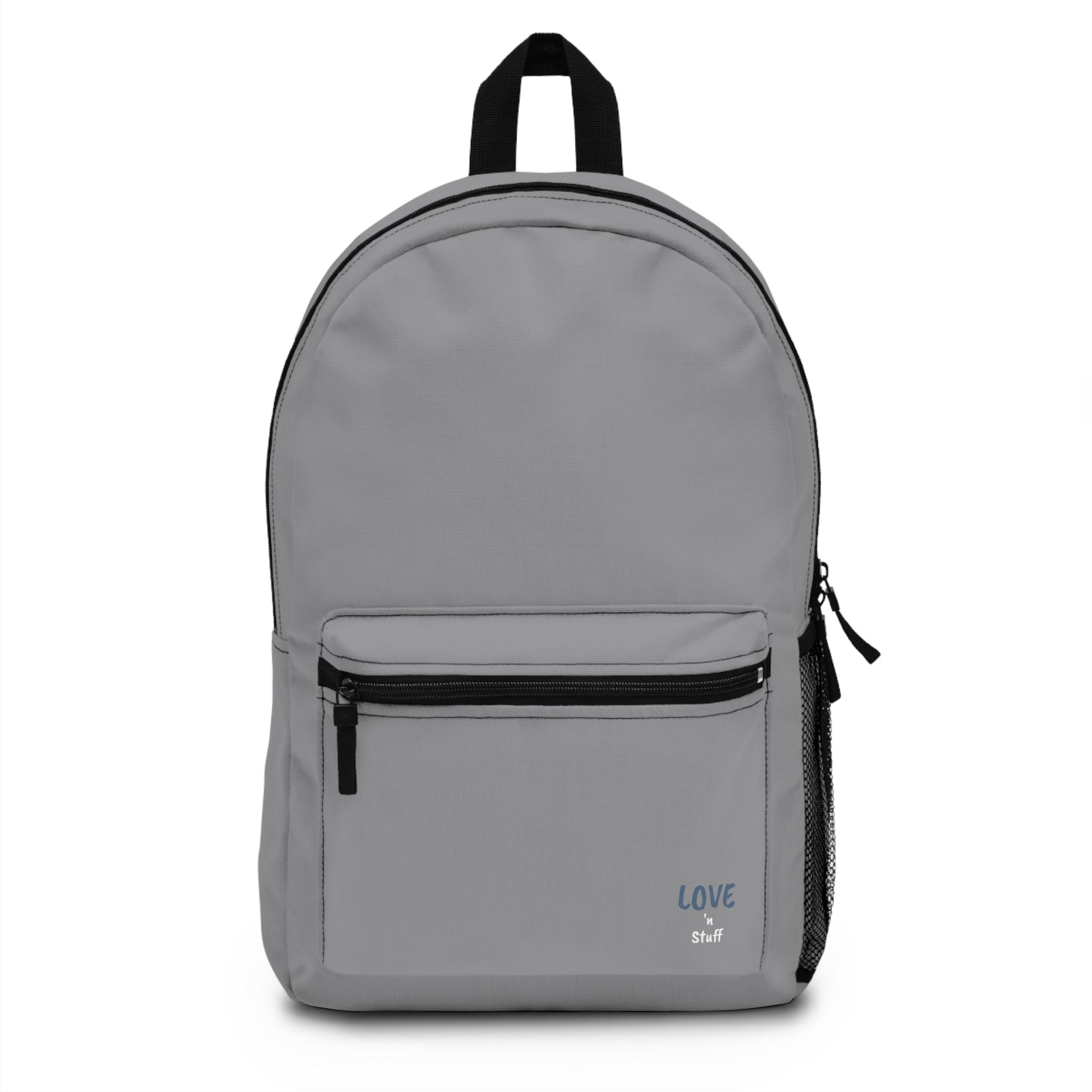 Stylish Grey Backpack with 'LOVE 'n STUFF' Design - Perfect for Daily Use
