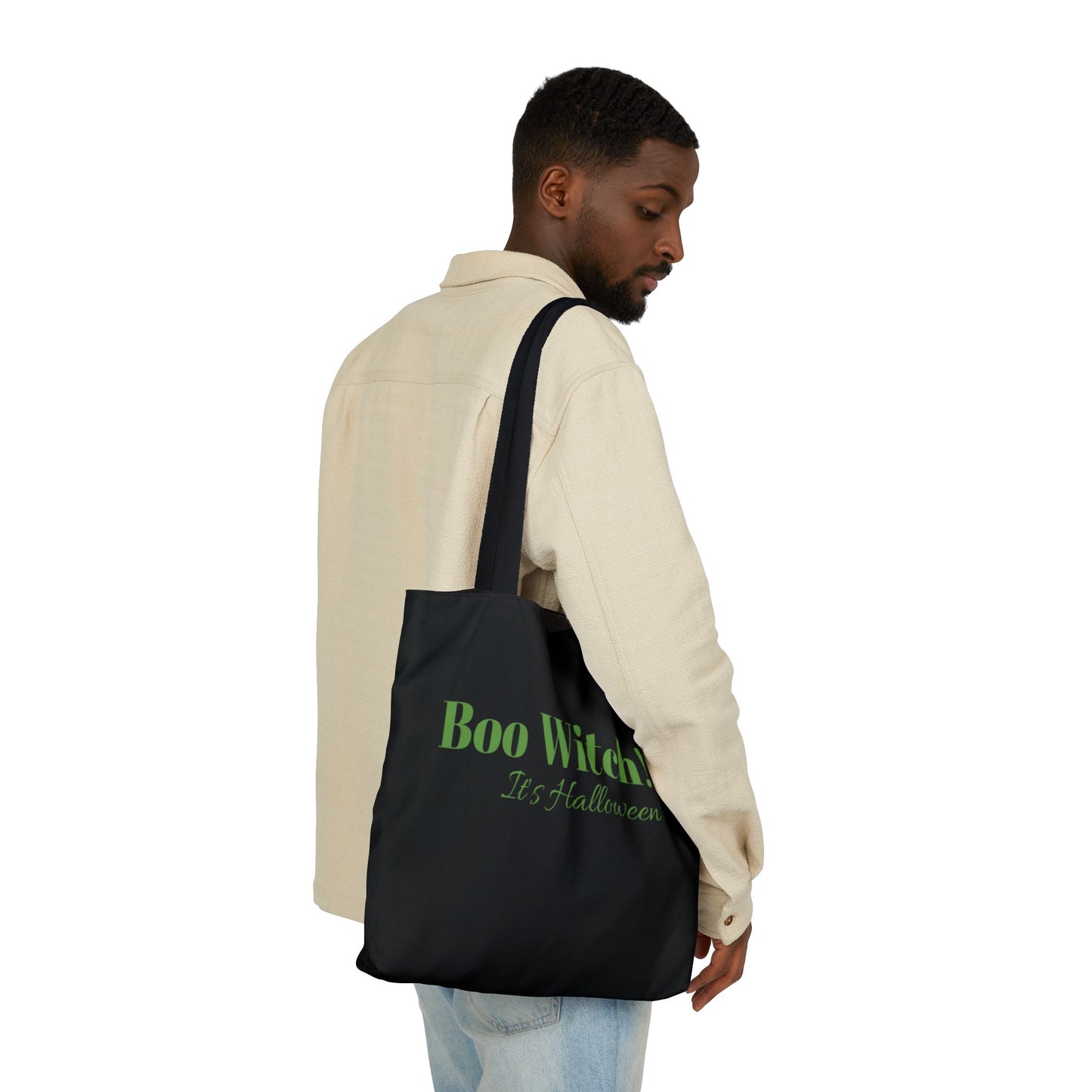 Green "Boo Witch! It's Halloween" Canvas Tote Bag - Perfect for the Spooky Season