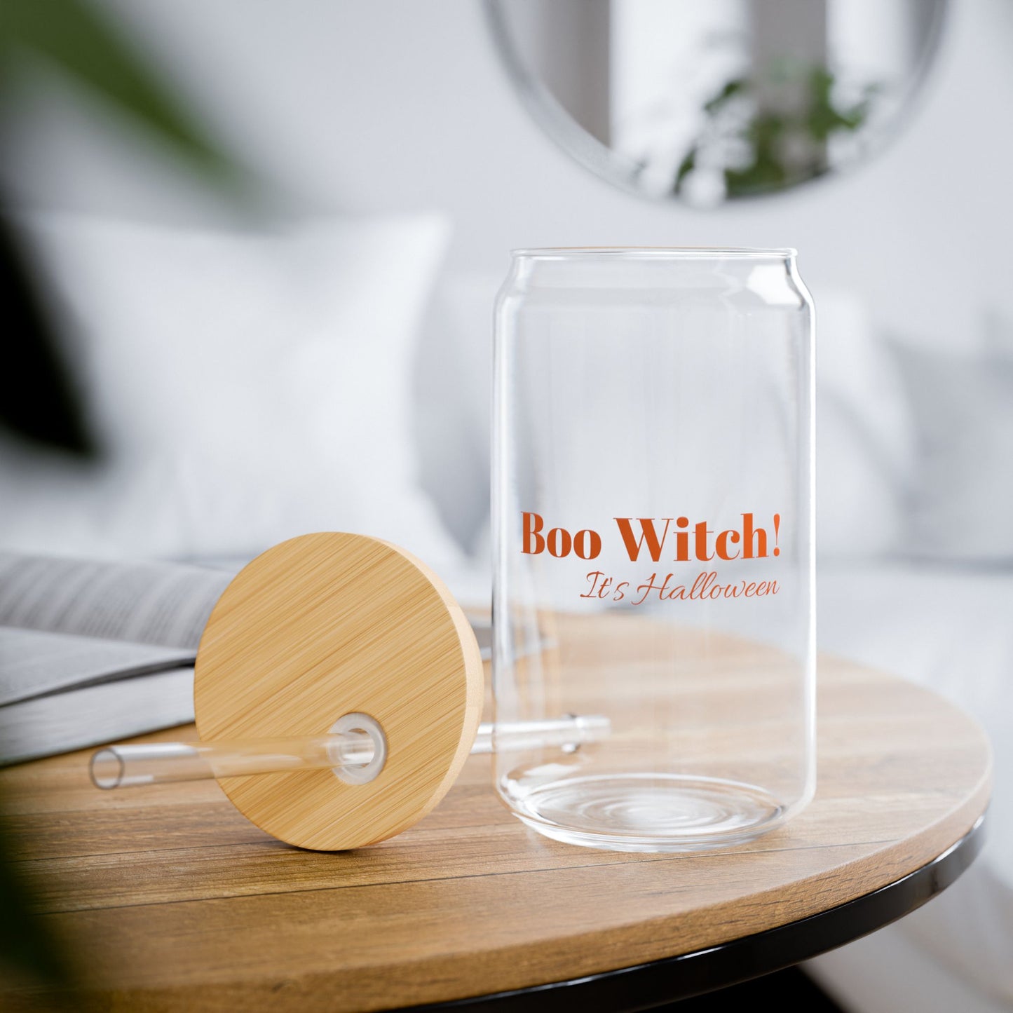Orange "Boo Witch! It's Halloween" 16oz Sipper Glass with Bamboo Lid - Stylish Drinkware for the Spooky Season