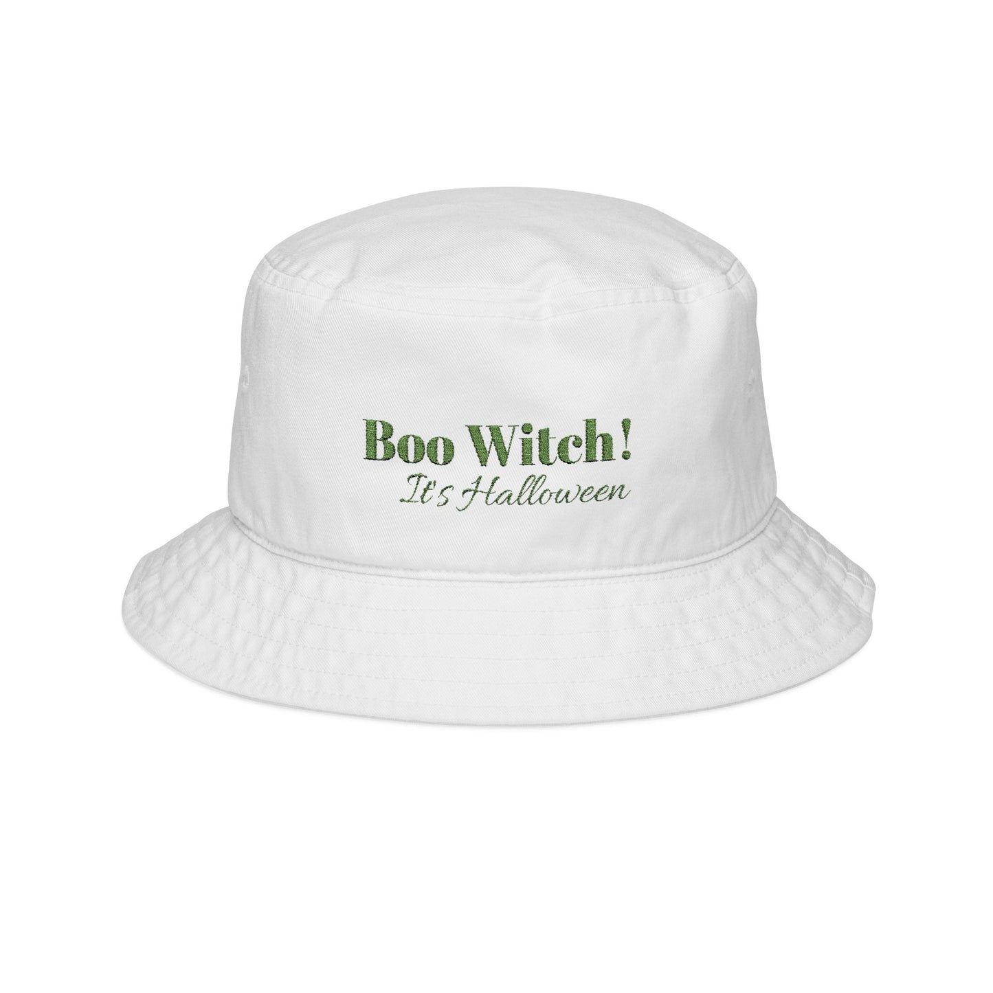 Green Embroidered Bucket Hat - "Boo Witch It's Halloween"