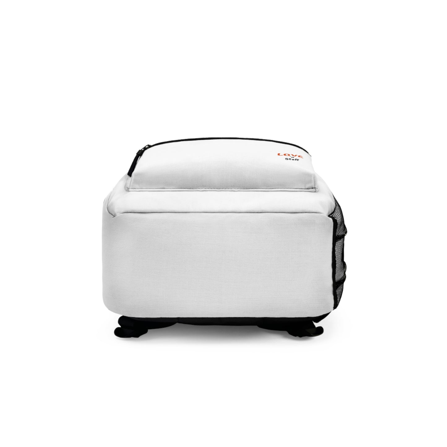 Stylish White Backpack with 'LOVE 'n STUFF' Design - Perfect for Daily Use