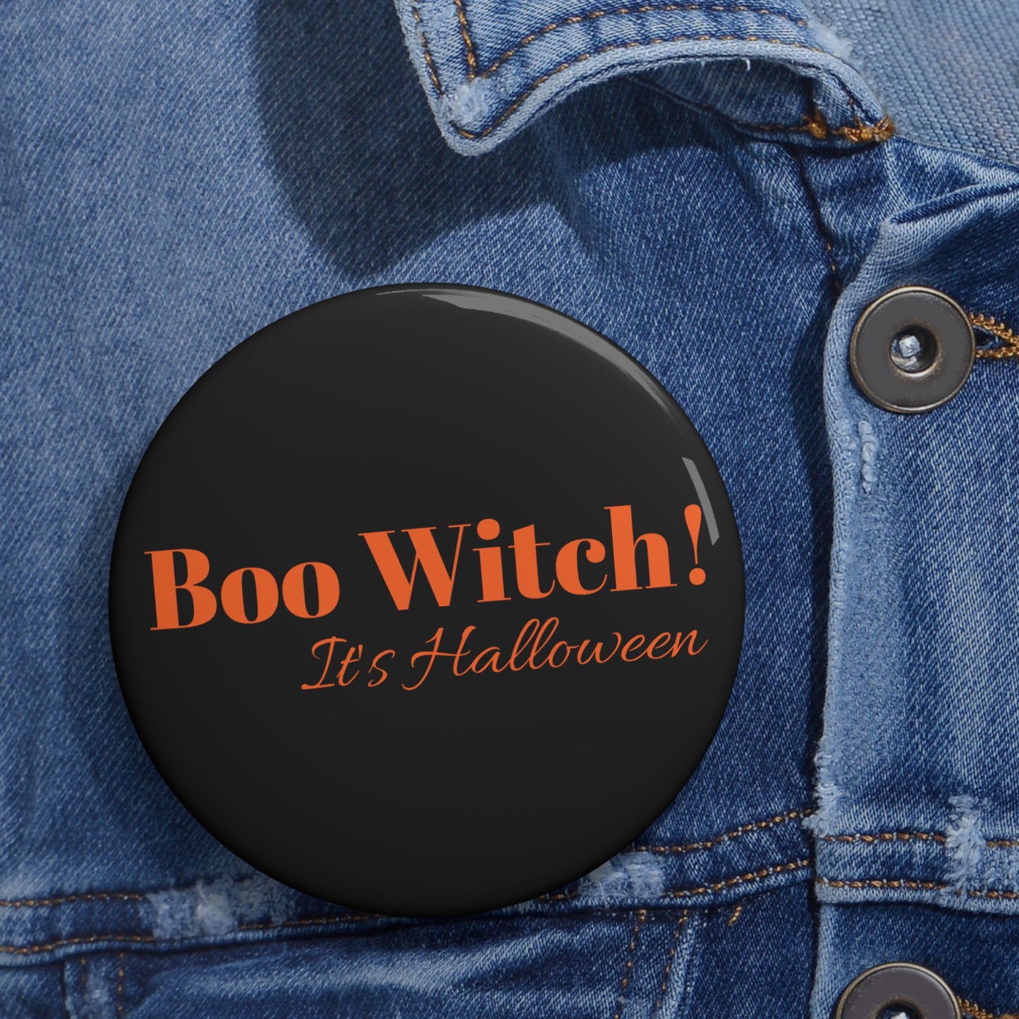 Orange "Boo Witch! It's Halloween" Pin Button