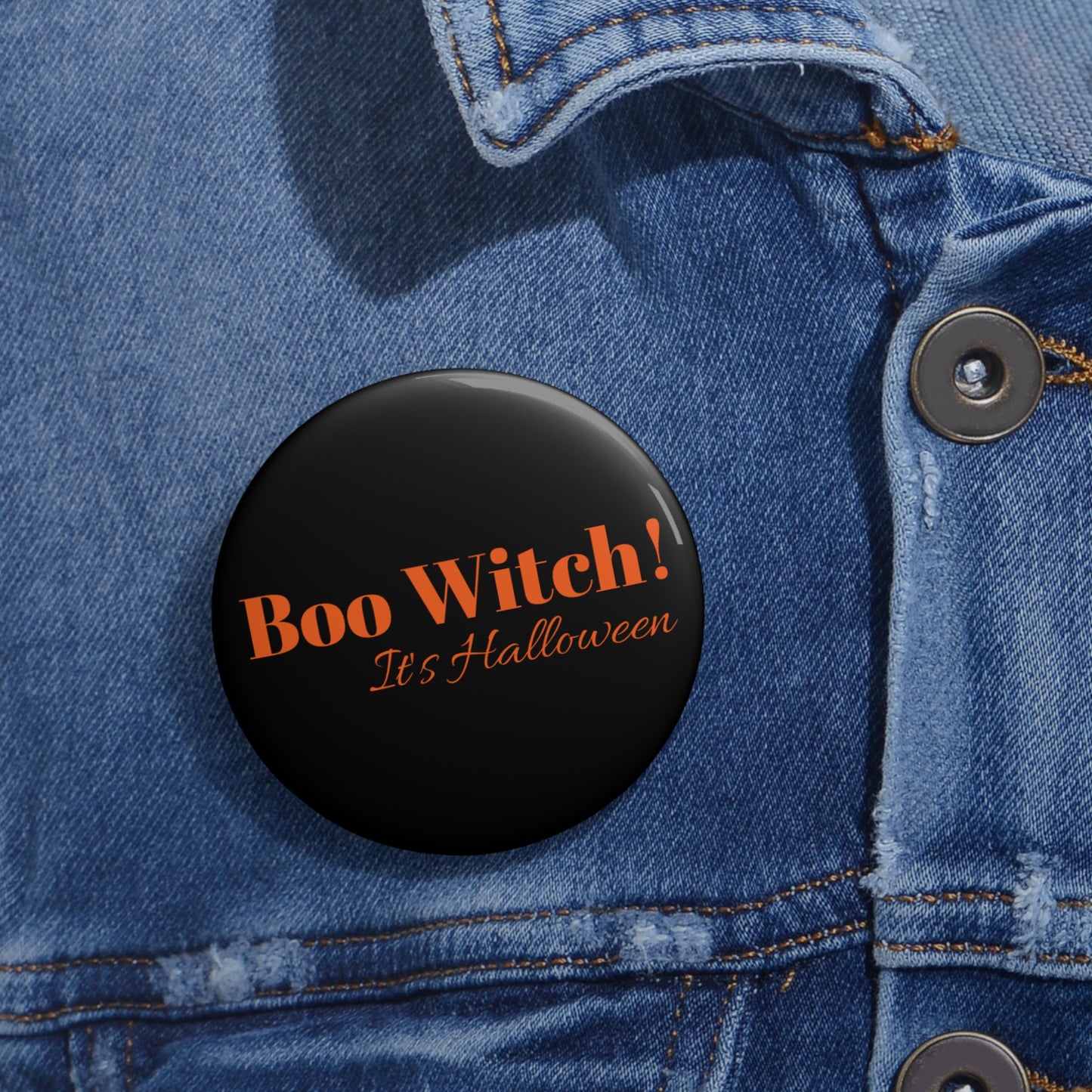 Orange "Boo Witch! It's Halloween" Pin Button