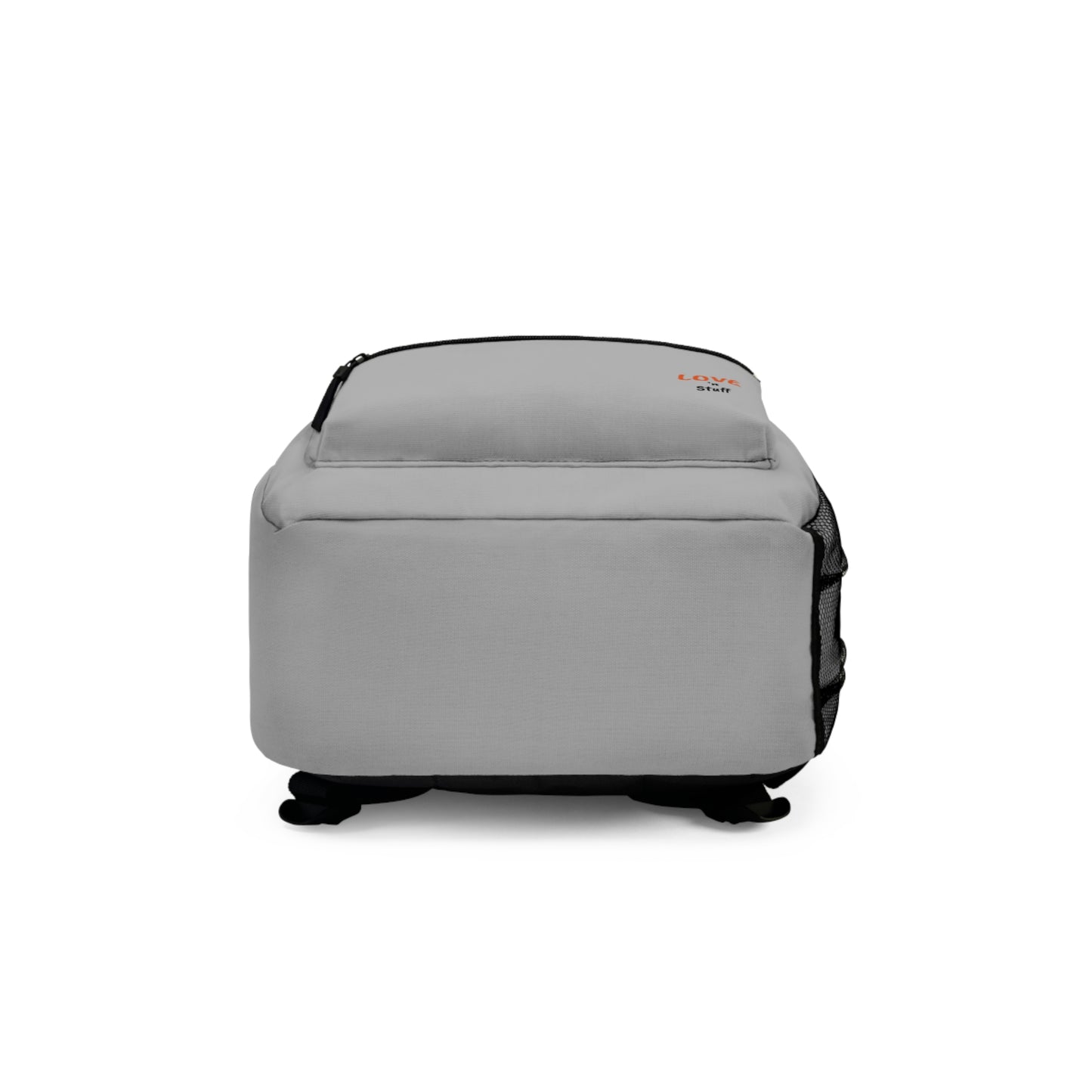 Stylish Light Grey Backpack with 'LOVE 'n STUFF' Design - Perfect for Daily Use