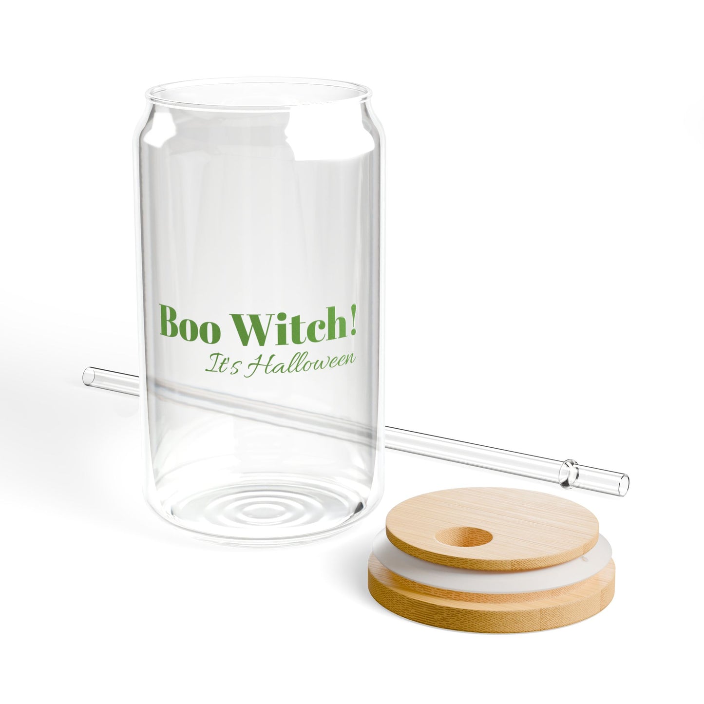 Green "Boo Witch! It's Halloween" 16oz Sipper Glass with Bamboo Lid - Stylish Drinkware for the Spooky Season