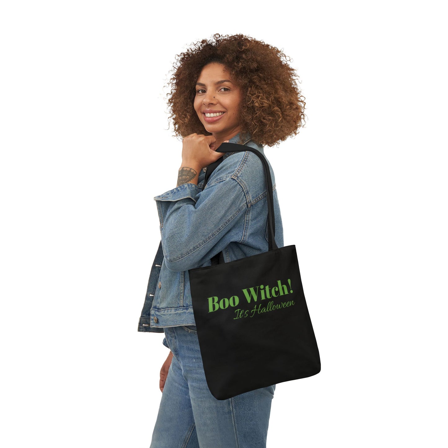 Green "Boo Witch! It's Halloween" Canvas Tote Bag - Perfect for the Spooky Season