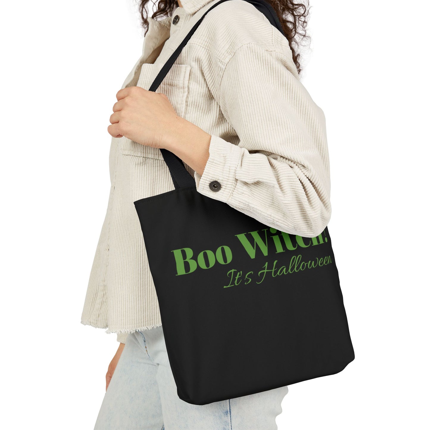 Green "Boo Witch! It's Halloween" Canvas Tote Bag - Perfect for the Spooky Season