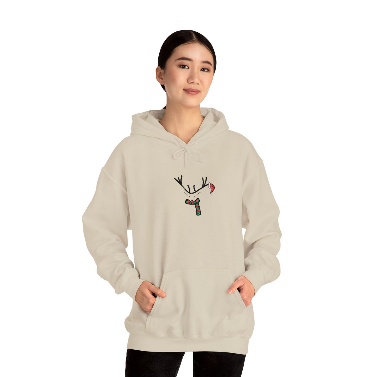 Embroidered Christmas Hoodie — Minimal Reindeer Christmas design