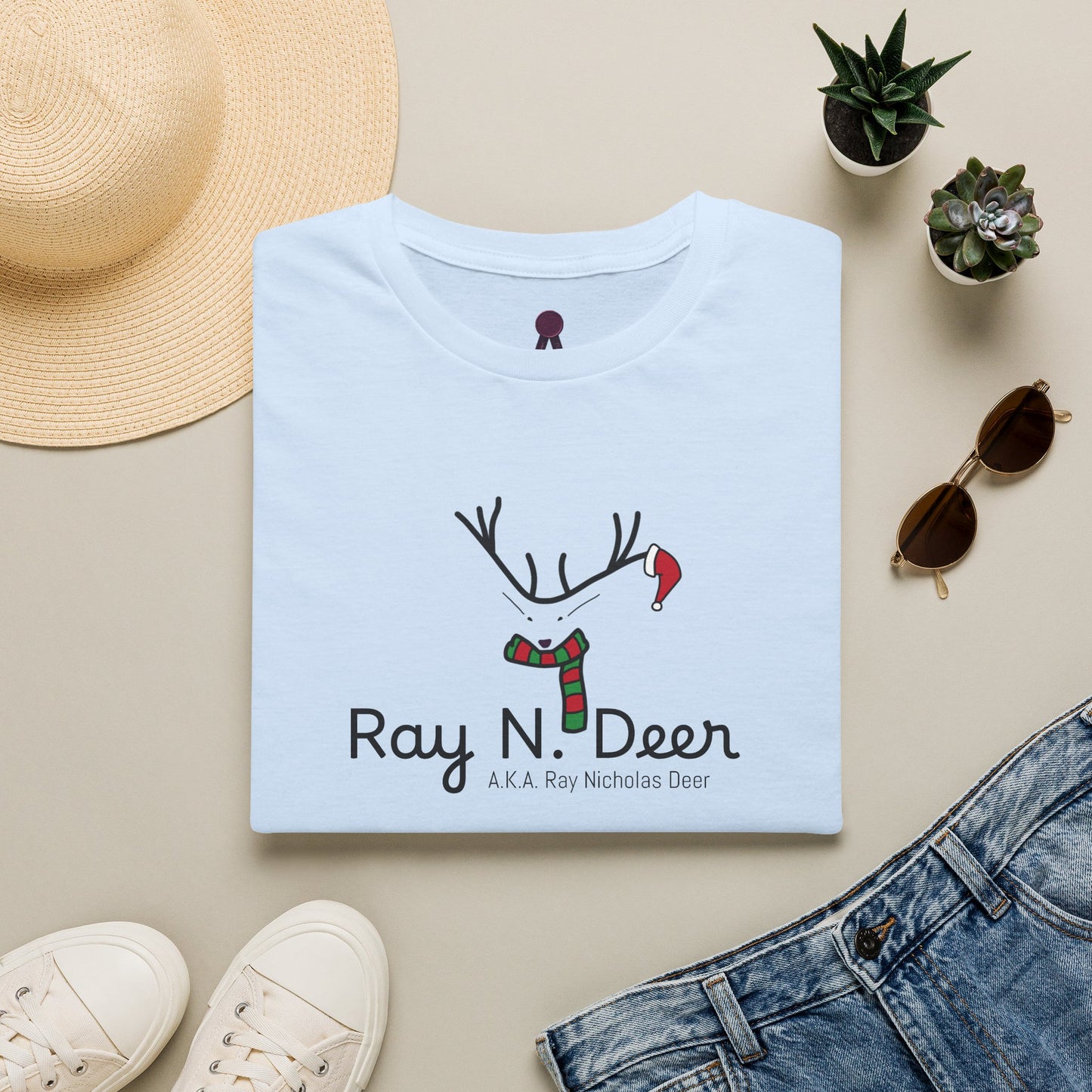 Christmas Tee — "Ray N. Deer (A.K.A. Ray Nicholas Deer)" Reindeer Holiday T-Shirt