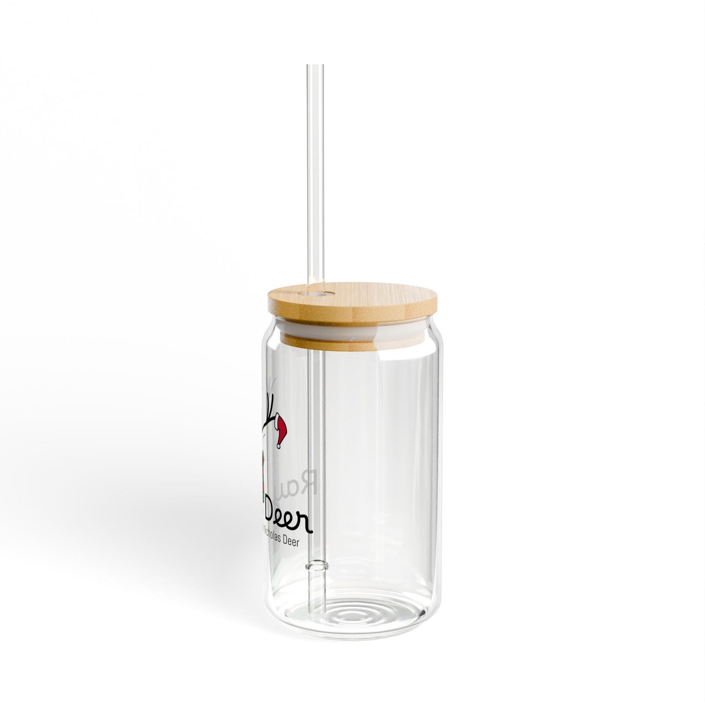 Ray N. Deer 16oz Sipper Glass – Holiday Reindeer Glass with Bamboo Lid & Straw