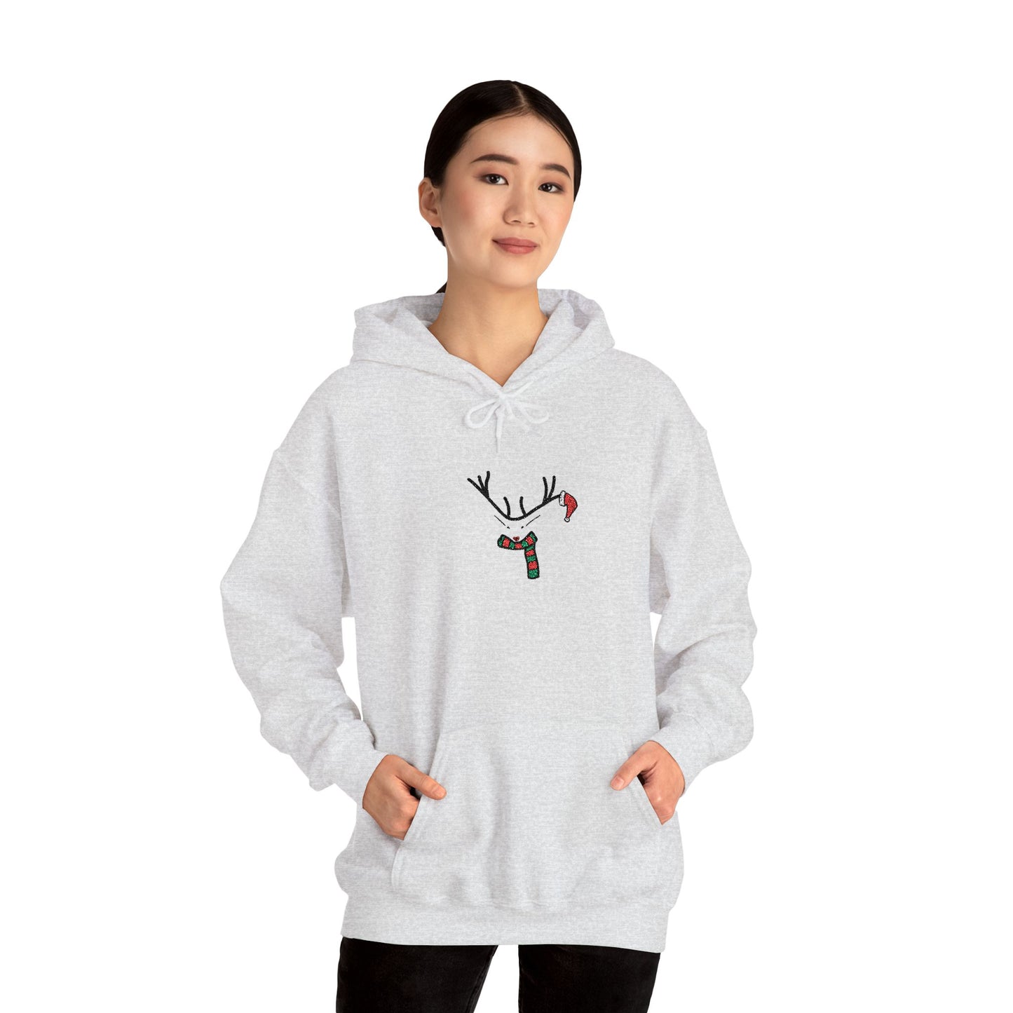 Embroidered Christmas Hoodie — Minimal Reindeer Christmas design