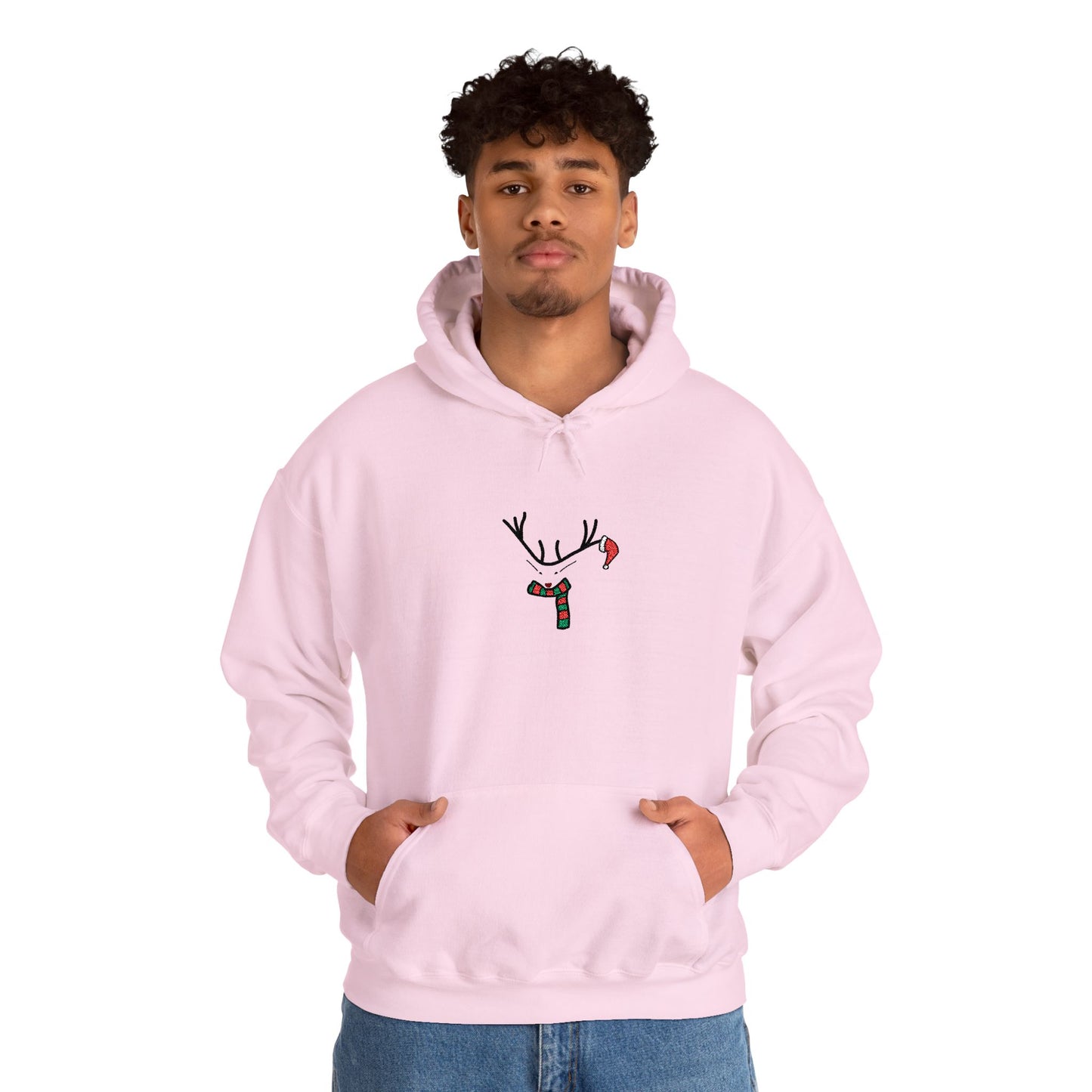 Embroidered Christmas Hoodie — Minimal Reindeer Christmas design