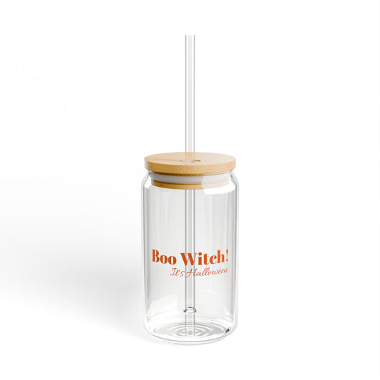 Orange "Boo Witch! It's Halloween" 16oz Sipper Glass with Bamboo Lid - Stylish Drinkware for the Spooky Season