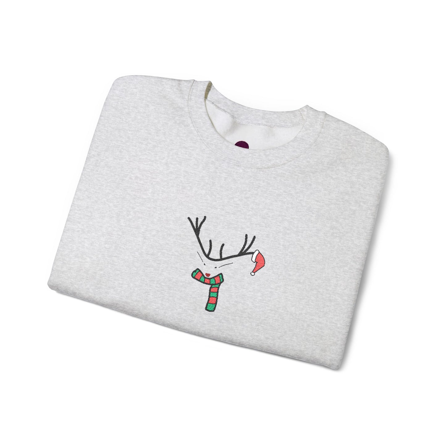 Embroidered Christmas Reindeer Minimalist Crewneck Sweatshirt