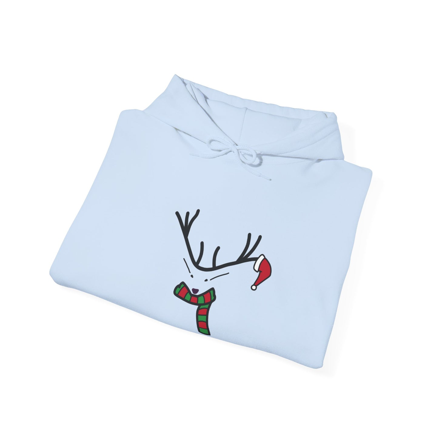 Reindeer Minimalist Holiday Hoodie — Festive Scarf & Santa Hat Design