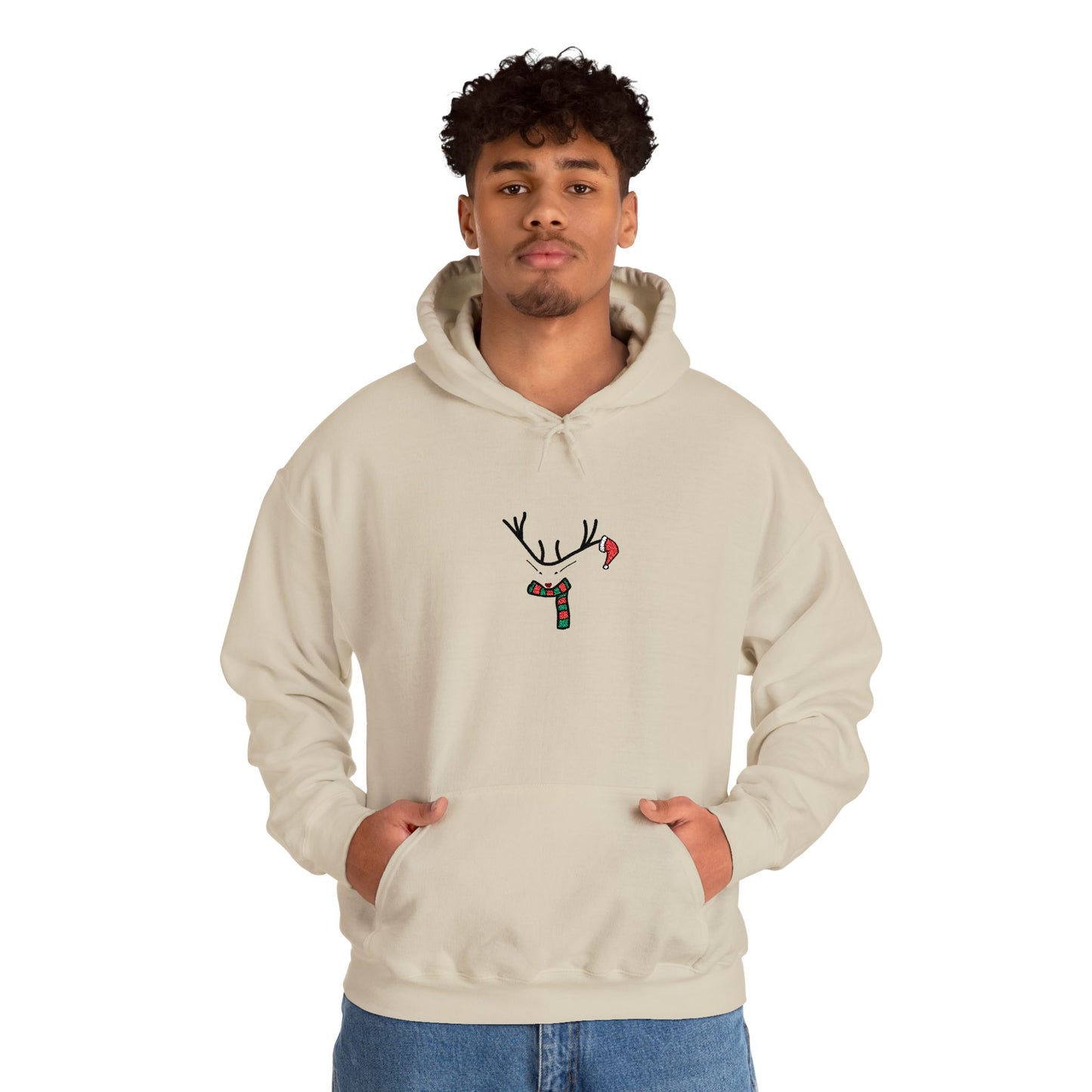 Embroidered Christmas Hoodie — Minimal Reindeer Christmas design