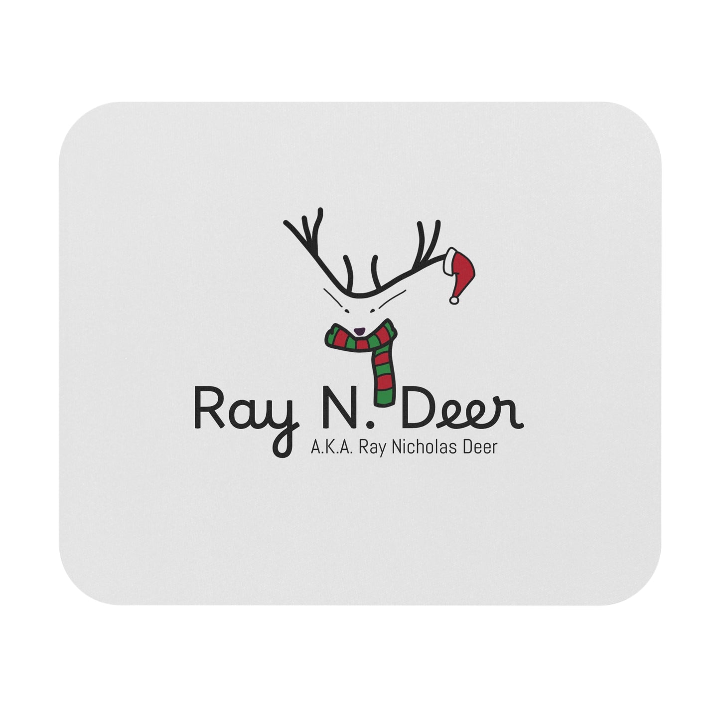 Ray N. Deer Holiday Mouse Pad — Cute Reindeer Antlers & Scarf Desk Mat
