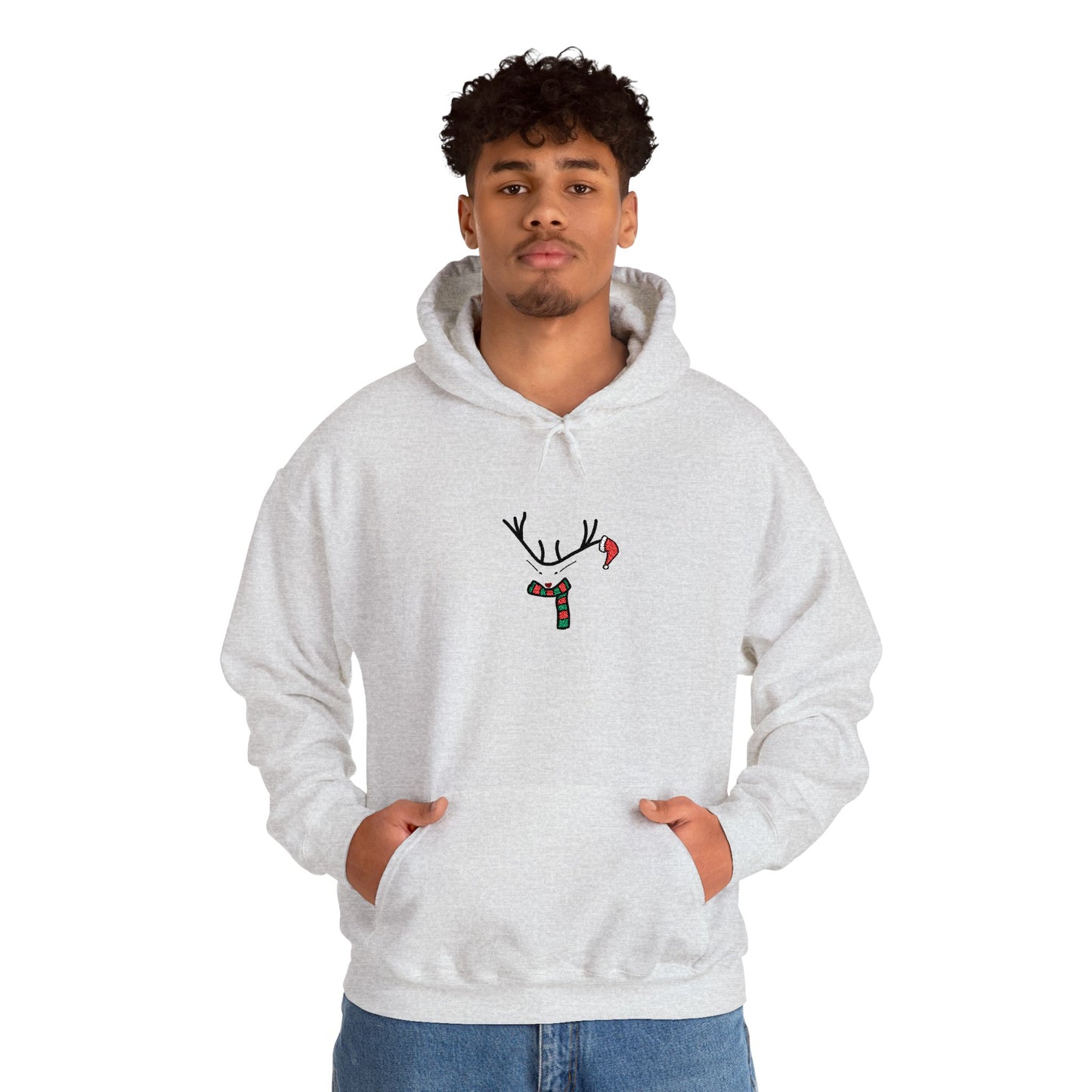 Embroidered Christmas Hoodie — Minimal Reindeer Christmas design