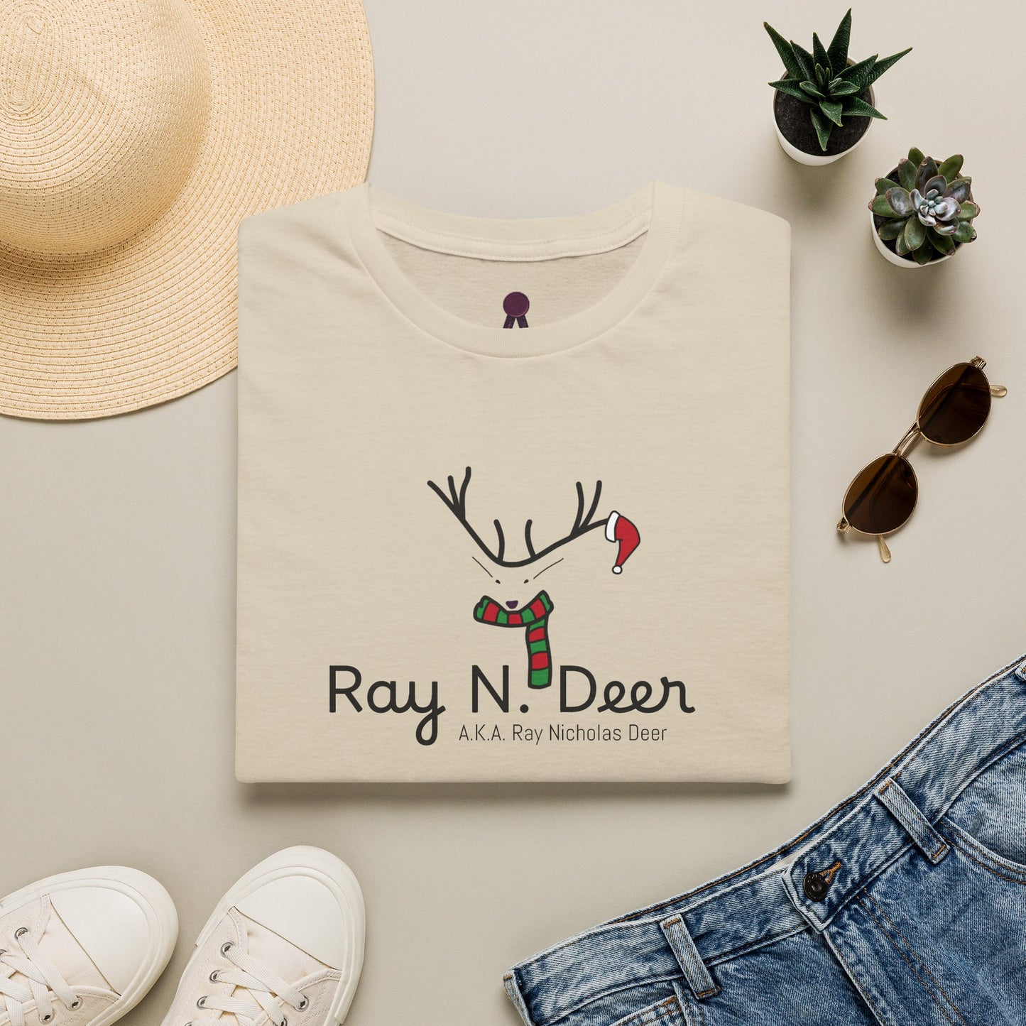 Christmas Tee — "Ray N. Deer (A.K.A. Ray Nicholas Deer)" Reindeer Holiday T-Shirt