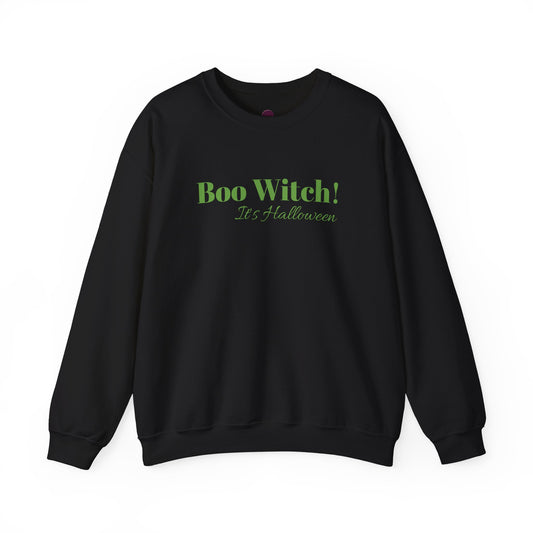Green "Boo Witch! It's Halloween!" Crewneck Sweatshirt - Cozy Casualwear for Comfort