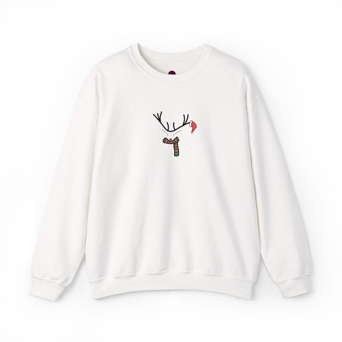 Embroidered Christmas Reindeer Minimalist Crewneck Sweatshirt