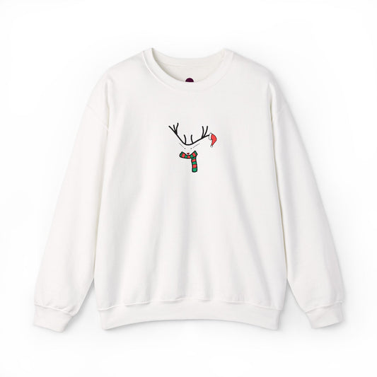 Embroidered Christmas Reindeer Minimalist Crewneck Sweatshirt