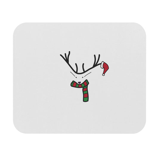 Festive Reindeer Mouse Pad — Cute Minimal Christmas Desk Mat with Santa Hat & Scarf