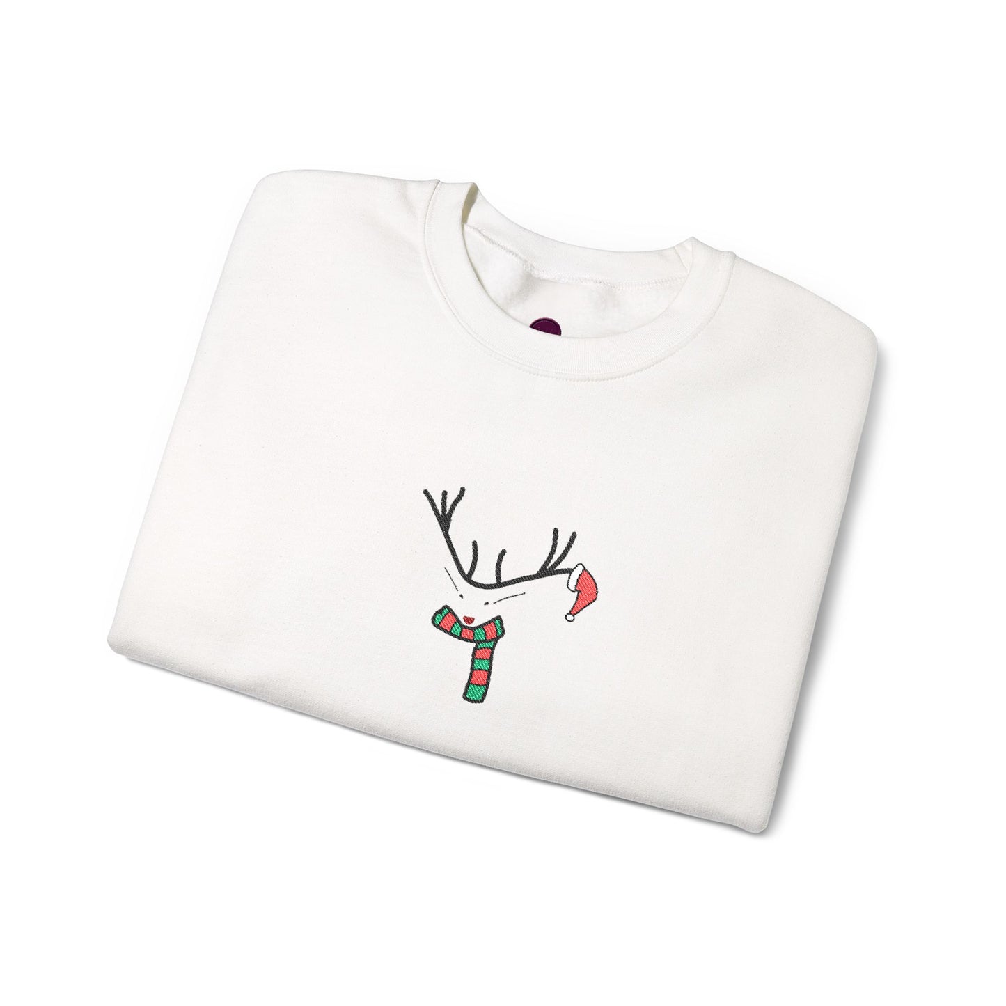 Embroidered Christmas Reindeer Minimalist Crewneck Sweatshirt