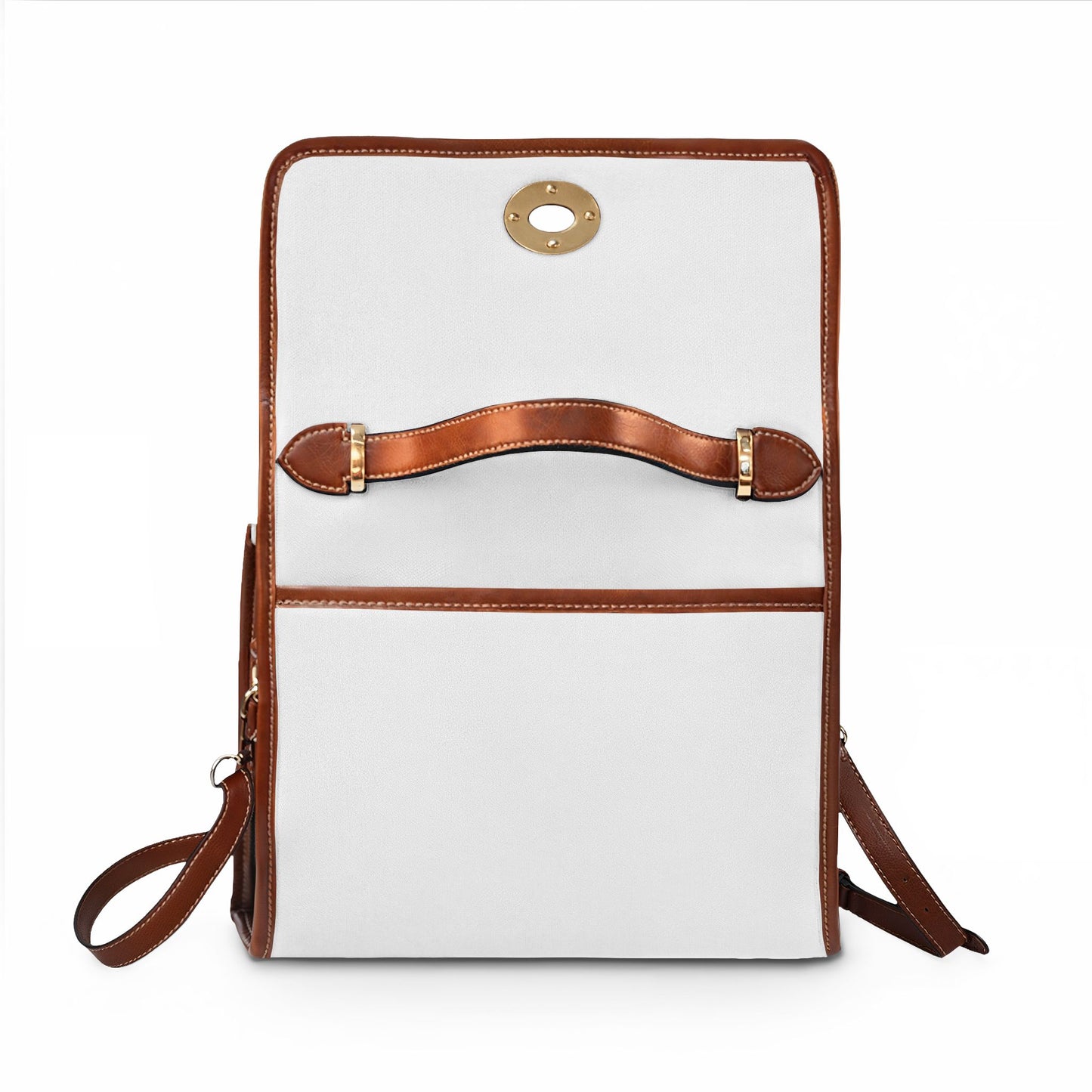 Ray N. Deer Waterproof Canvas Satchel — White Leather-Trim Turn-Lock Purse