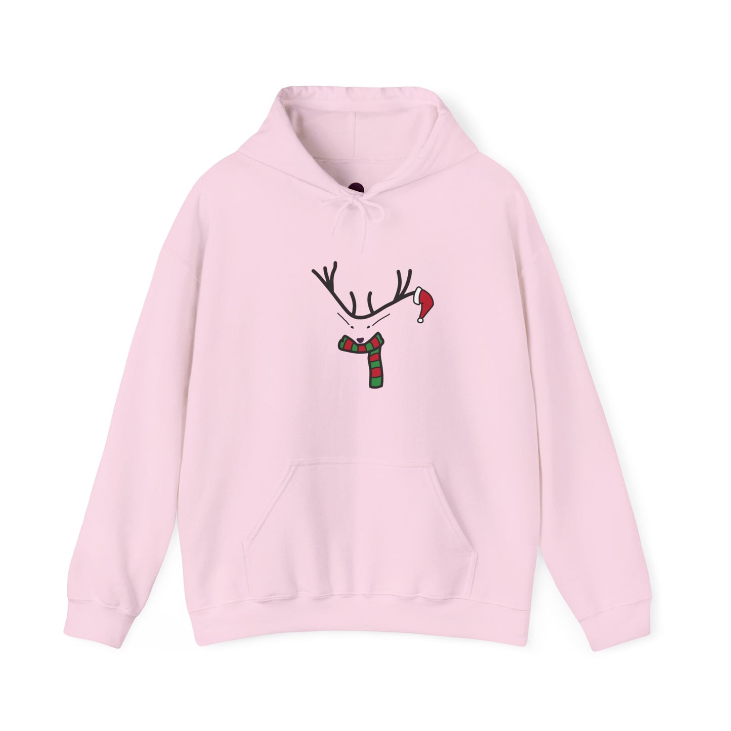 Reindeer Minimalist Holiday Hoodie — Festive Scarf & Santa Hat Design