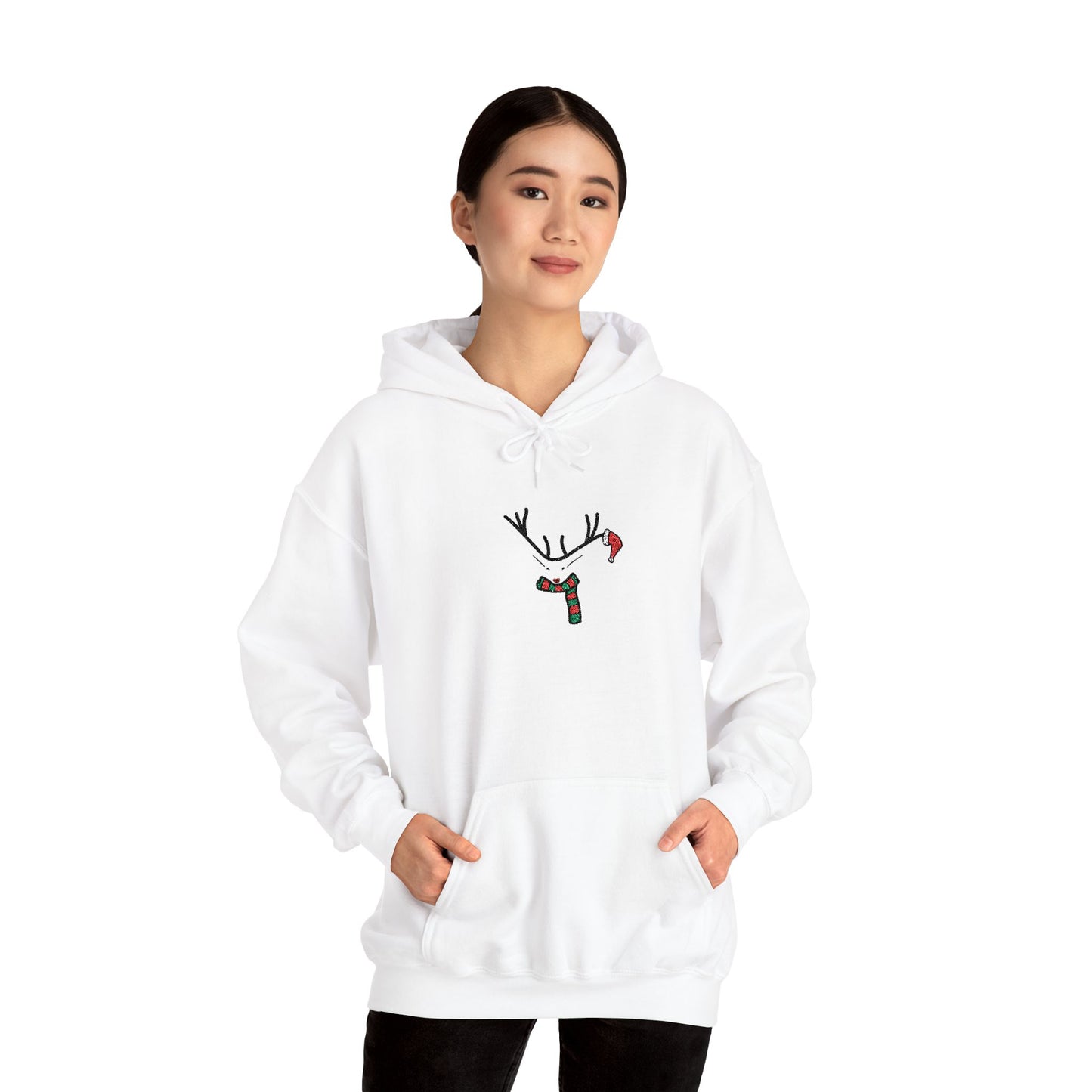 Embroidered Christmas Hoodie — Minimal Reindeer Christmas design