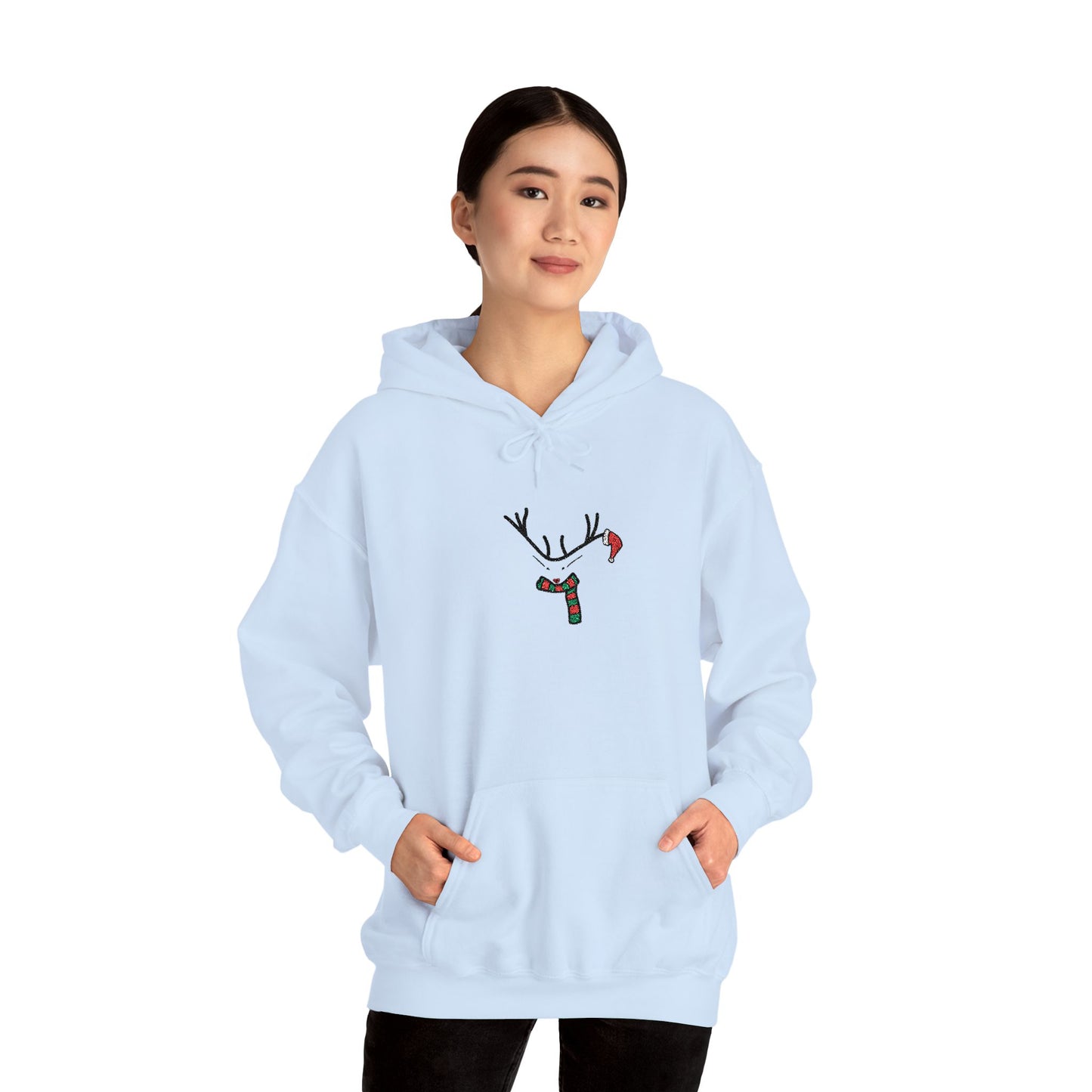 Embroidered Christmas Hoodie — Minimal Reindeer Christmas design