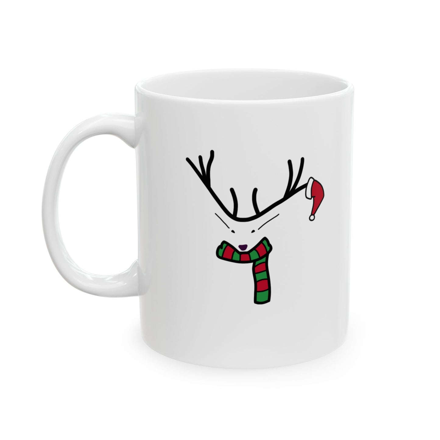 Reindeer Christmas Ceramic Mug — Minimal Holiday Coffee Cup (11oz, 15oz)