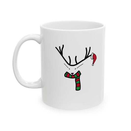 Reindeer Christmas Ceramic Mug — Minimal Holiday Coffee Cup (11oz, 15oz)