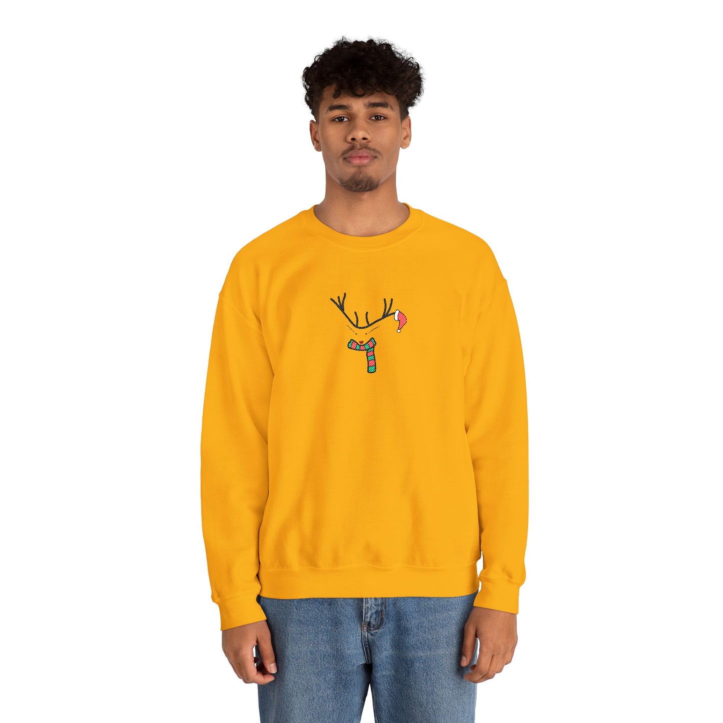 Embroidered Christmas Reindeer Minimalist Crewneck Sweatshirt