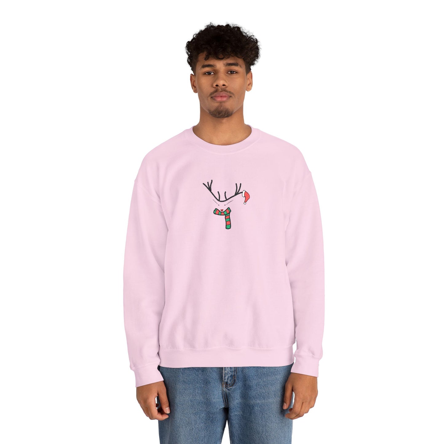 Embroidered Christmas Reindeer Minimalist Crewneck Sweatshirt