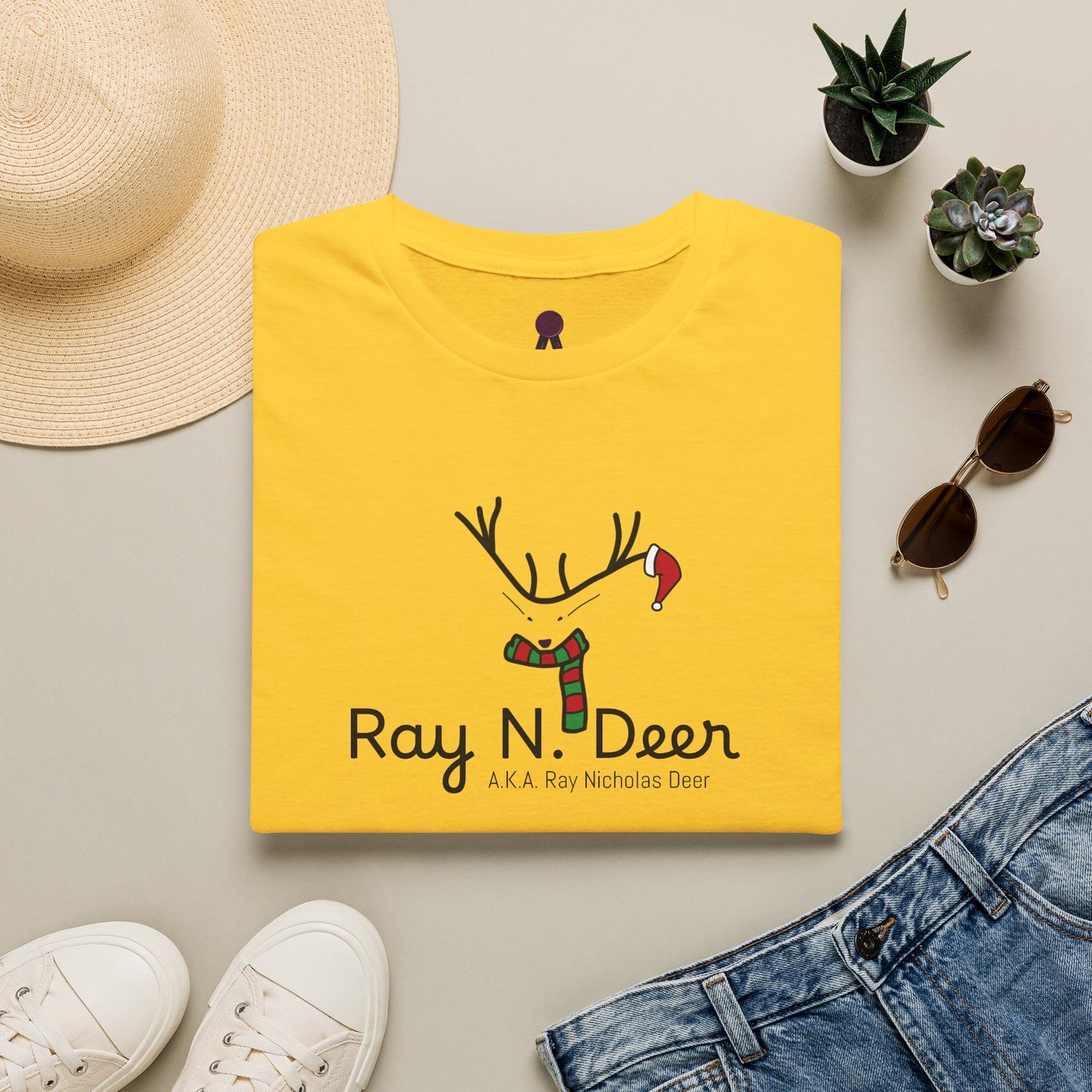 Christmas Tee — "Ray N. Deer (A.K.A. Ray Nicholas Deer)" Reindeer Holiday T-Shirt