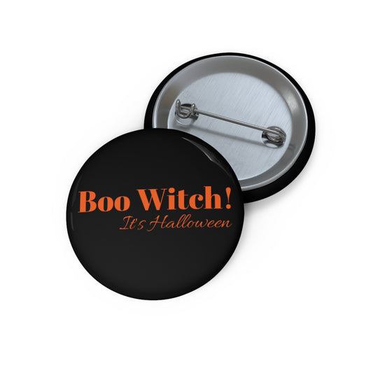 Orange "Boo Witch! It's Halloween" Pin Button