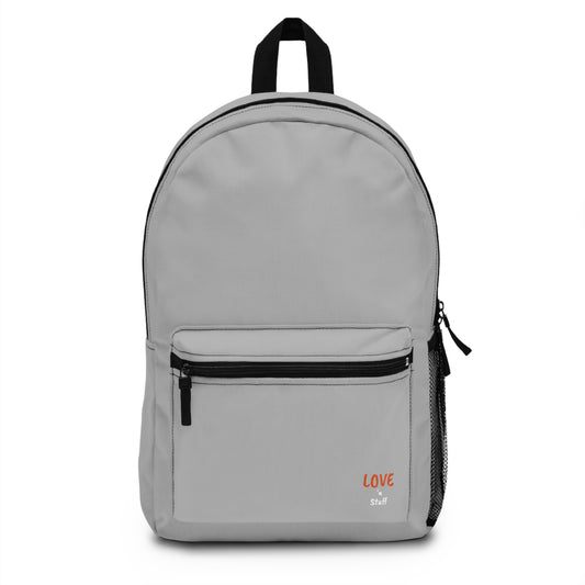 Stylish Light Grey Backpack with 'LOVE 'n STUFF' Design - Perfect for Daily Use