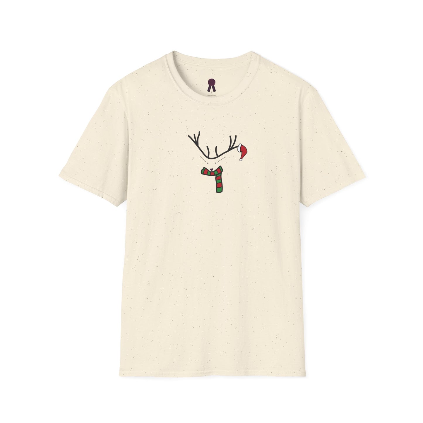 Reindeer Minimalist T‑Shirt — Festive Antlers, Scarf & Santa Hat Design