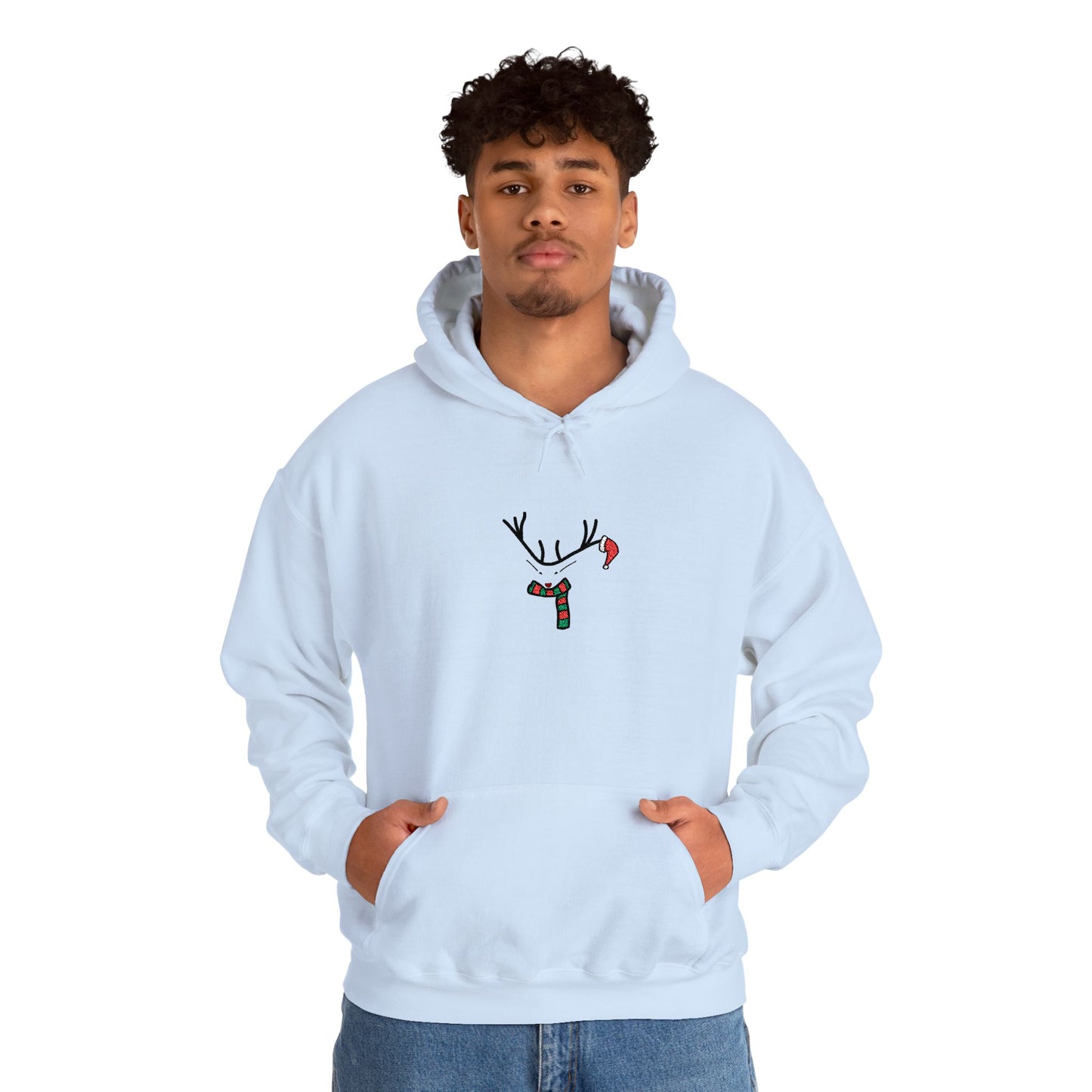 Embroidered Christmas Hoodie — Minimal Reindeer Christmas design